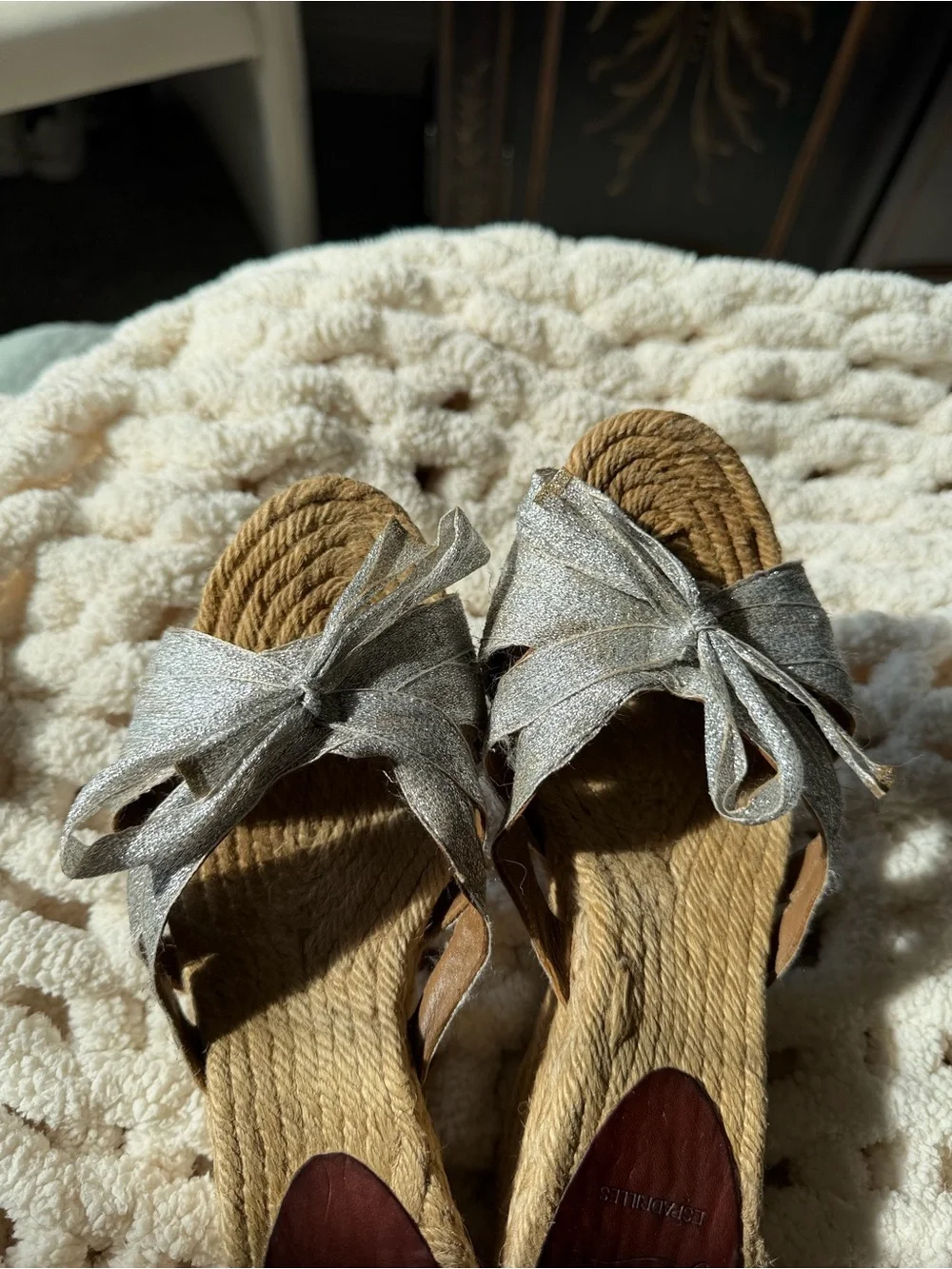 Christian Louboutin Silver Bow Espadrille Wedge Sandals